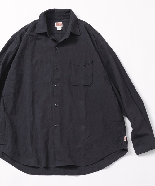 HINSON（ヒンソン）の「HINSON/ヒンソン レギュラーカラー ロングスリーブシャツ/シワ加工/リラックスフィット（シャツ/ブラウス・メンズ・ブラック/オフホワイト・MEDIUM/LARGE）」の4枚目の写真