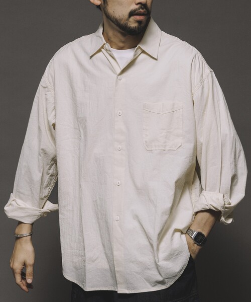 HINSON（ヒンソン）の「HINSON/ヒンソン レギュラーカラー ロングスリーブシャツ/シワ加工/リラックスフィット（シャツ/ブラウス・メンズ・ブラック/オフホワイト・MEDIUM/LARGE）」の21枚目の写真