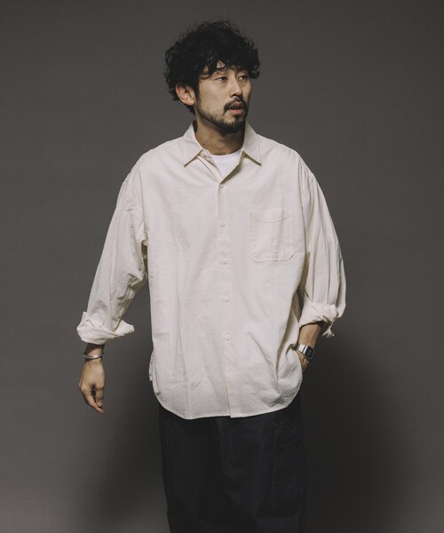 HINSON（ヒンソン）の「HINSON/ヒンソン レギュラーカラー ロングスリーブシャツ/シワ加工/リラックスフィット（シャツ/ブラウス・メンズ・ブラック/オフホワイト・MEDIUM/LARGE）」の22枚目の写真