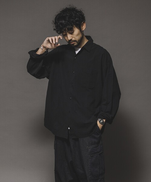 HINSON（ヒンソン）の「HINSON/ヒンソン レギュラーカラー ロングスリーブシャツ/シワ加工/リラックスフィット（シャツ/ブラウス・メンズ・ブラック/オフホワイト・MEDIUM/LARGE）」の17枚目の写真