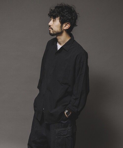 HINSON（ヒンソン）の「HINSON/ヒンソン レギュラーカラー ロングスリーブシャツ/シワ加工/リラックスフィット（シャツ/ブラウス・メンズ・ブラック/オフホワイト・MEDIUM/LARGE）」の20枚目の写真