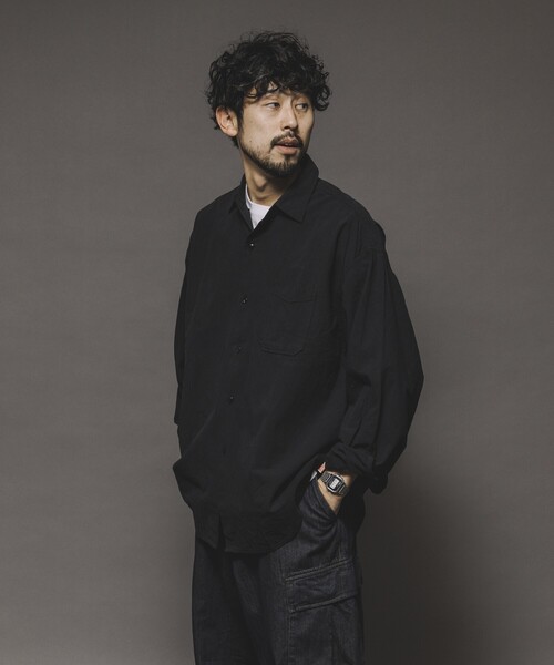 HINSON（ヒンソン）の「HINSON/ヒンソン レギュラーカラー ロングスリーブシャツ/シワ加工/リラックスフィット（シャツ/ブラウス・メンズ・ブラック/オフホワイト・MEDIUM/LARGE）」の14枚目の写真