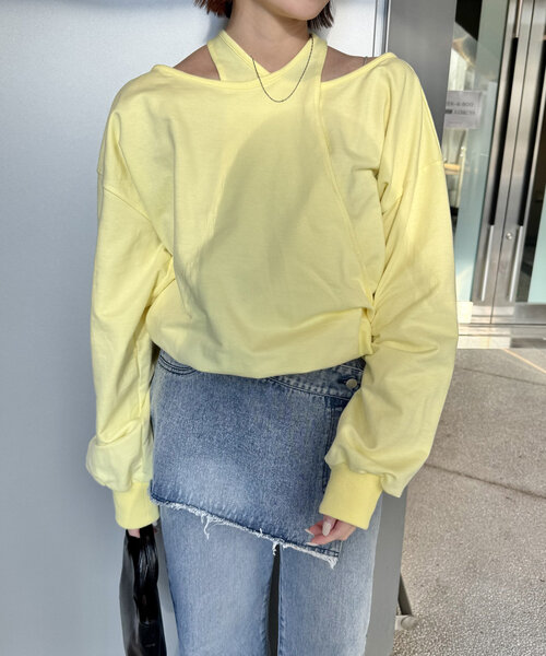 mline（エムライン）の「[mline]マルチビッグスウェット（Tシャツ/カットソー・レディース・グレー/チャコールグレー/イエロー・FREE）」の3枚目の写真