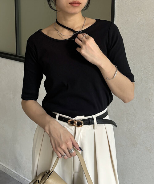 Thevon(ゼボン)の「変形ホルターネック5分袖リブプルオーバー(Tシャツ/カットソー・レディース・ブラウン/ブラック/オリーブ/オフホワイト・FREE)」の19枚目の写真