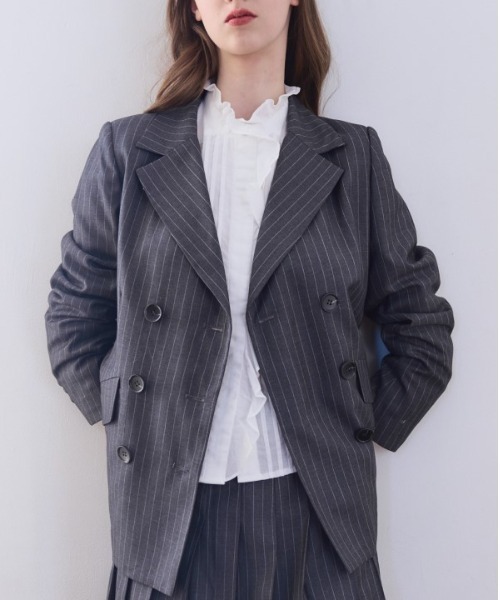 Meline M(メリンエム)の「Timeless Modern Stripe Jacket タイムレスモダンストライプジャケット(テーラードジャケット・レディース・グレー・FREE)」の8枚目の写真