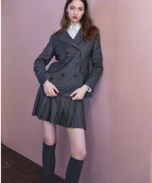 Meline M(メリンエム)の「Timeless Modern Stripe Jacket タイムレスモダンストライプジャケット(テーラードジャケット・レディース・グレー・FREE)」の11枚目の写真