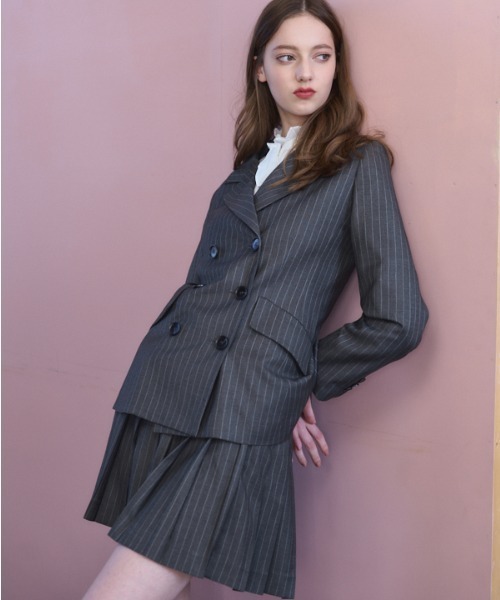 Meline M(メリンエム)の「Timeless Modern Stripe Jacket タイムレスモダンストライプジャケット(テーラードジャケット・レディース・グレー・FREE)」の7枚目の写真