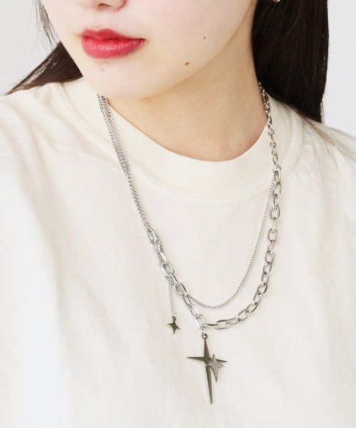Star motif double chain necklace / スターモチーフ ダブル