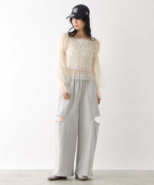 セール】シャーリングチュールブラウス 327109（シャツ/ブラウス