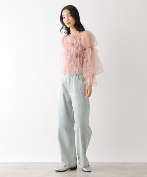 Heather（ヘザー）の「シャーリングチュールブラウス　327109（シャツ/ブラウス・レディース・ピンク/アイボリー/チャコールグレー・FREE）」の14枚目の写真