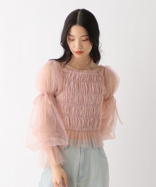 セール】シャーリングチュールブラウス 327109（シャツ/ブラウス
