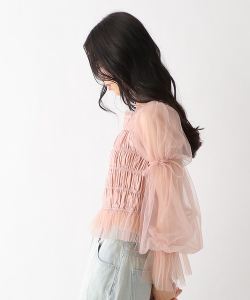 セール】シャーリングチュールブラウス 327109（シャツ/ブラウス