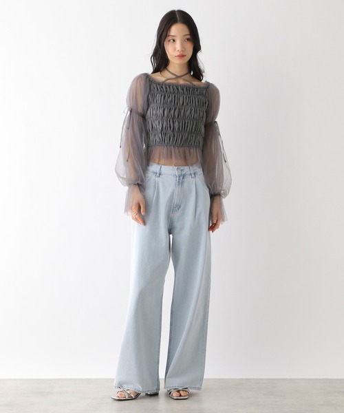 吊るし雛　② セール】シャーリングチュールブラウス 327109（シャツ/ブラウス