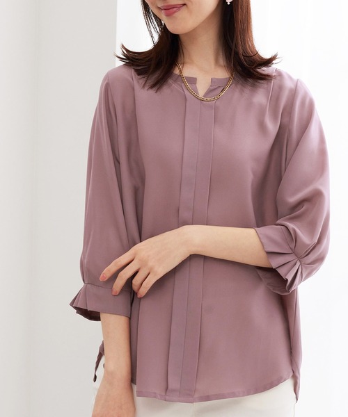 ブラウス シャツ 「ZOZO限定」キーネック配色タックブラウス レディース RUIRUE BOUTIQUE ブラウス シャツ 洗える ｜ キーネックタック