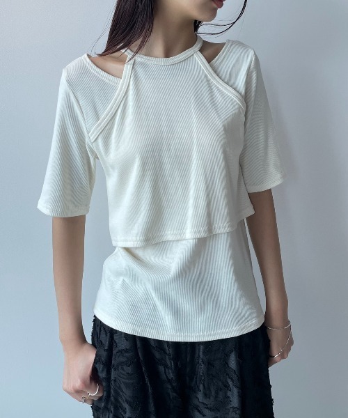 AIC.(エーアイシー)の「ホルターレイヤードリブトップス(Tシャツ/カットソー・レディース・アイボリー/ブラック・FREE)」の1枚目の写真