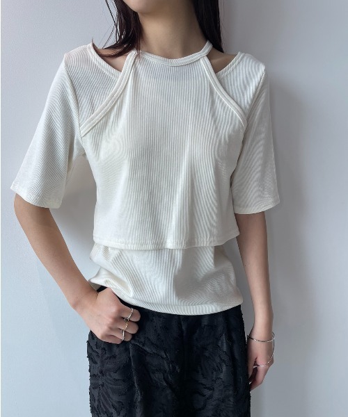 AIC.(エーアイシー)の「ホルターレイヤードリブトップス(Tシャツ/カットソー・レディース・アイボリー/ブラック・FREE)」の14枚目の写真
