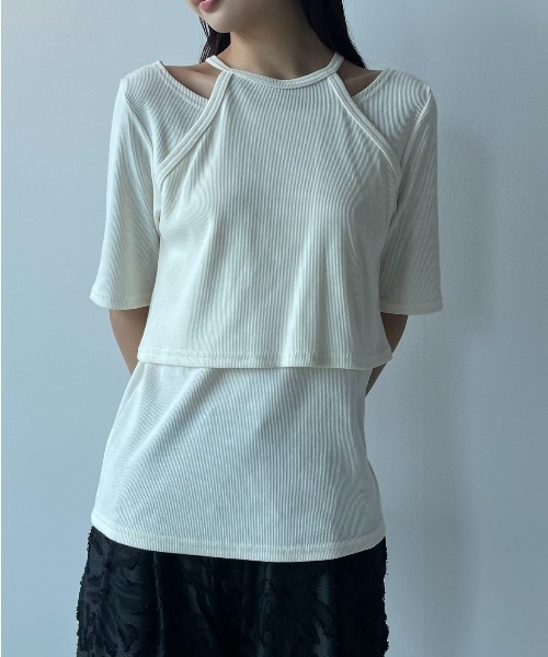 AIC.(エーアイシー)の「ホルターレイヤードリブトップス(Tシャツ/カットソー・レディース・アイボリー/ブラック・FREE)」の13枚目の写真