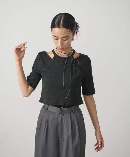 tシャツ ホルターネックレイヤードリブTOP レディース セール】【forksy.】ホルターネック リブ レイヤードトップス（T
