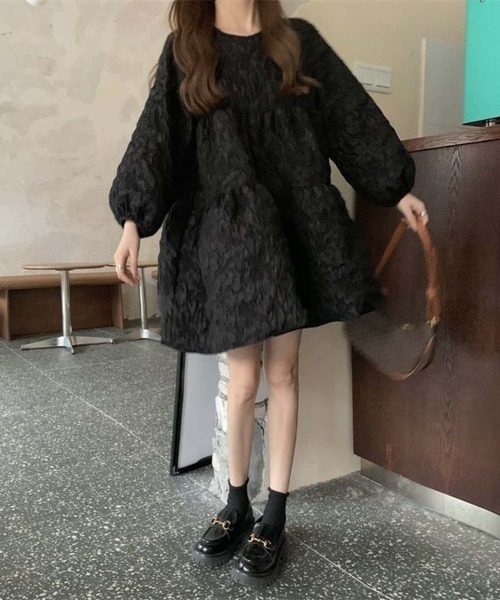 MAISON DE THERESE(メゾン ド テレーズ)の「長袖ギャザー切り替えミニワンピース(ワンピース・レディース・ブラック・M)」の9枚目の写真