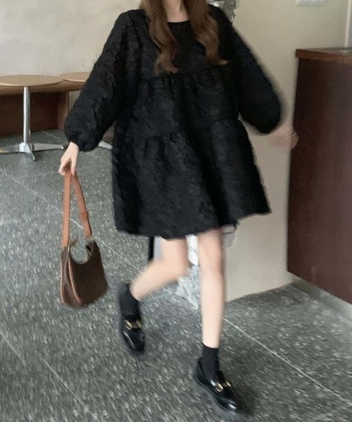 MAISON DE THERESE(メゾン ド テレーズ)の「長袖ギャザー切り替えミニワンピース(ワンピース・レディース・ブラック・M)」の6枚目の写真