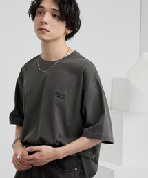 ピグメント加工ワンポイント刺繍オーバーサイズ半袖Tシャツ