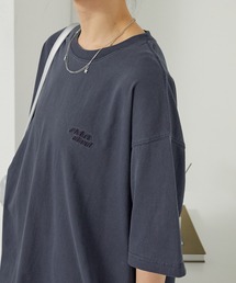 ピグメント加工ワンポイント刺繍オーバーサイズ半袖Tシャツ