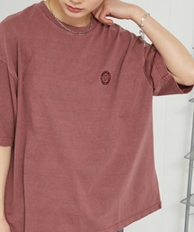 ピグメント加工ワンポイント刺繍オーバーサイズ半袖Tシャツ
