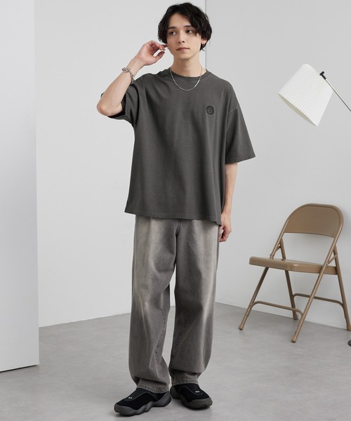ピグメント加工ワンポイント刺繍オーバーサイズ半袖Tシャツ MONO-MART