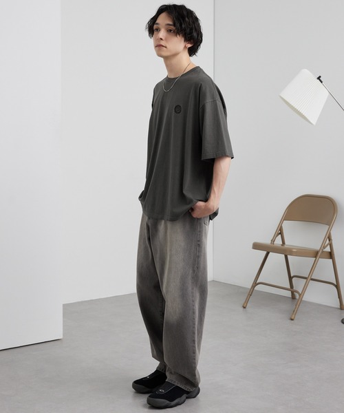 ピグメント加工ワンポイント刺繍オーバーサイズ半袖Tシャツ MONO-MART