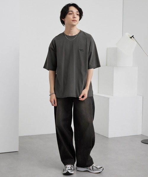 ピグメント加工ワンポイント刺繍オーバーサイズ半袖Tシャツ MONO-MART