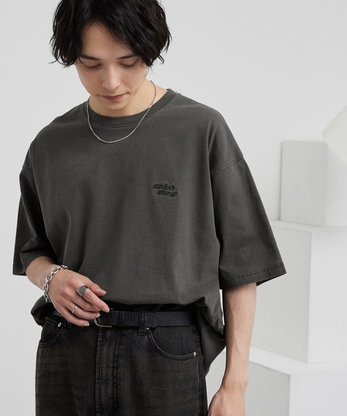 セール】ピグメント加工ワンポイント刺繍オーバーサイズ半袖T