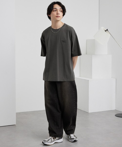 ピグメント加工ワンポイント刺繍オーバーサイズ半袖Tシャツ MONO-MART