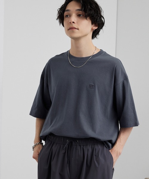 ピグメント加工ワンポイント刺繍オーバーサイズ半袖Tシャツ MONO-MART