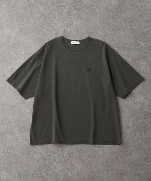 ピグメント加工ワンポイント刺繍オーバーサイズ半袖Tシャツ MONO
