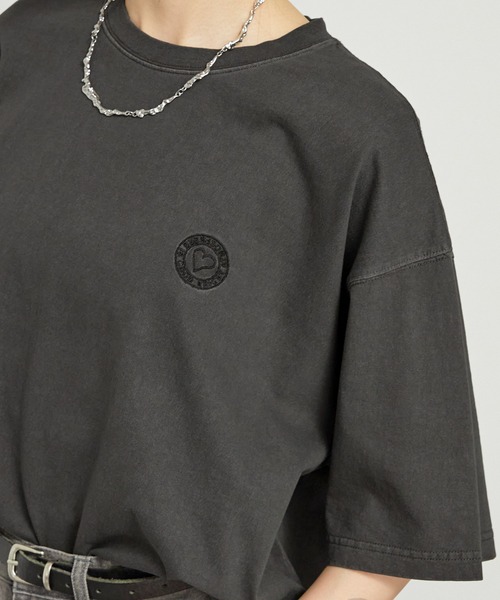 ピグメント加工ワンポイント刺繍オーバーサイズ半袖Tシャツ MONO
