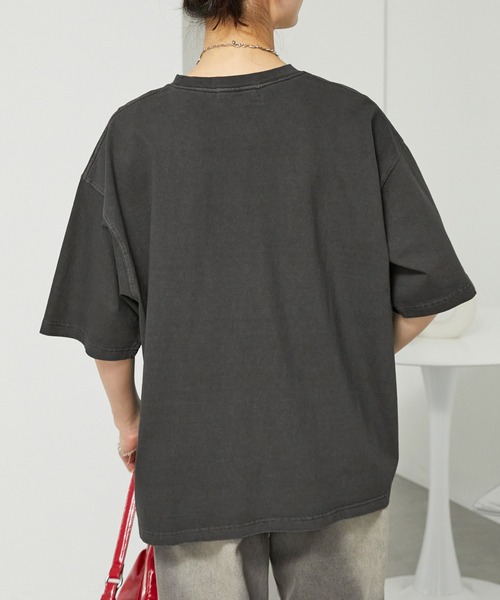 ピグメント加工ワンポイント刺繍オーバーサイズ半袖Tシャツ MONO