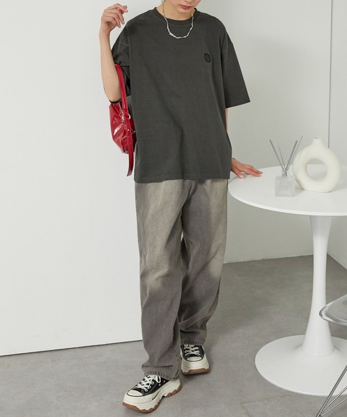 ピグメント加工ワンポイント刺繍オーバーサイズ半袖Tシャツ MONO-MART