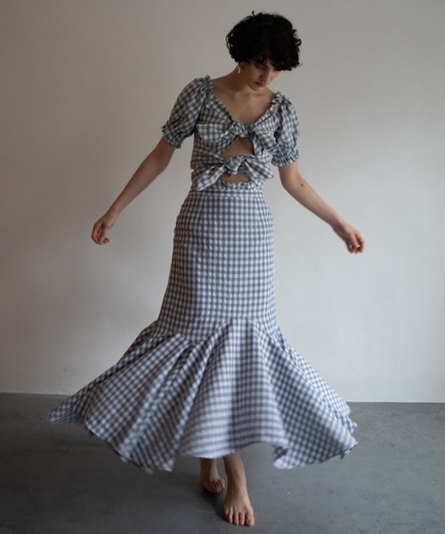 HONEY MI HONEY(ハニーミーハニー)の「ribbon frill long skirt(スカート・レディース・ブラック/チェック/ホワイト・FREE)」の4枚目の写真