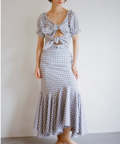 HONEY MI HONEY(ハニーミーハニー)の「ribbon frill long skirt(スカート・レディース・ブラック/チェック/ホワイト・FREE)」の5枚目の写真