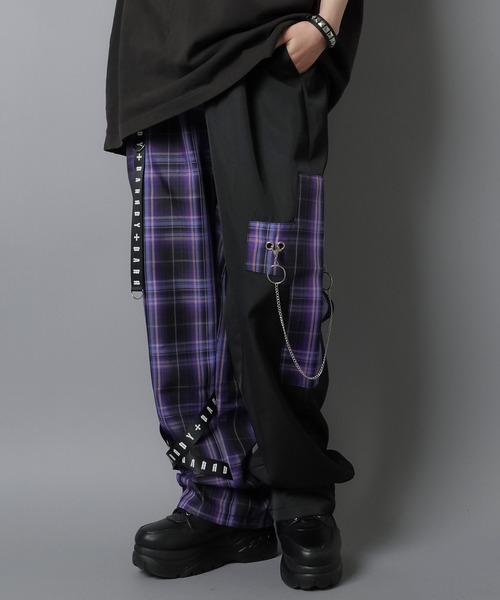 DARRDY（ダーディー）の「【DARRDY/ダーディー】アシンメトリーワイドパンツ/チェック（その他パンツ・レディース・パープル/ブルー/レッド・ONESIZE）」の4枚目の写真