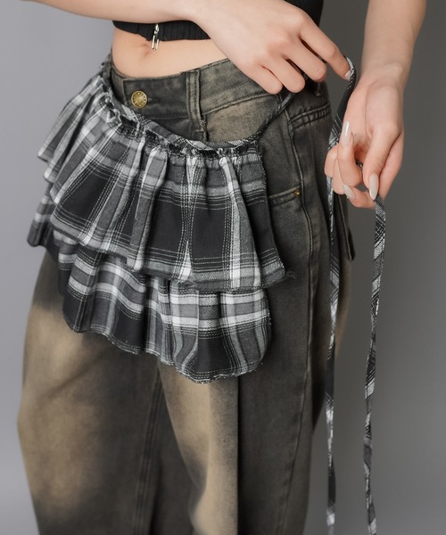 専用です❗️45R45rpmラピスプリントのスカート 45Rリネンロータスプリントのラップスカート（インディゴ