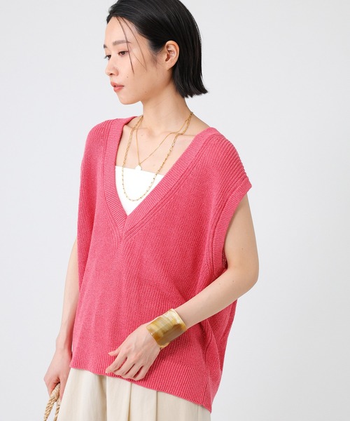 BABYLONE(バビロン)の「ペーパー混アゼベスト(ベスト・レディース・ピンク/ライトベージュ/ブラック・フリー)」の1枚目の写真