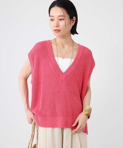 BABYLONE(バビロン)の「ペーパー混アゼベスト(ベスト・レディース・ピンク/ライトベージュ/ブラック・フリー)」の4枚目の写真