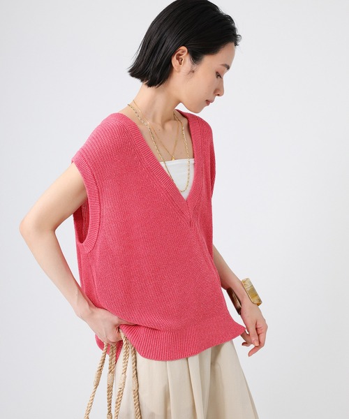 BABYLONE(バビロン)の「ペーパー混アゼベスト(ベスト・レディース・ピンク/ライトベージュ/ブラック・フリー)」の8枚目の写真