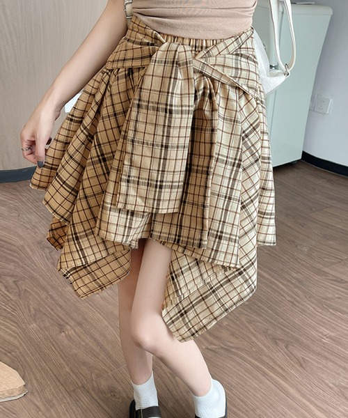 PRIVATE BEACH(プライベートビーチ)の「チェック柄ウエストリボンミニスカート スカパン(スカート・レディース・ホワイト/ブラック/ライトベージュ・S/M/L)」の3枚目の写真