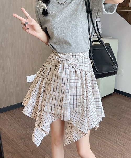PRIVATE BEACH(プライベートビーチ)の「チェック柄ウエストリボンミニスカート スカパン(スカート・レディース・ホワイト/ブラック/ライトベージュ・S/M/L)」の6枚目の写真