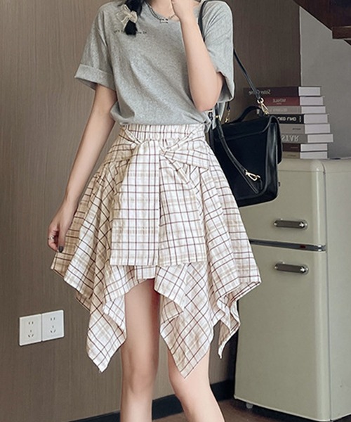 PRIVATE BEACH(プライベートビーチ)の「チェック柄ウエストリボンミニスカート スカパン(スカート・レディース・ホワイト/ブラック/ライトベージュ・S/M/L)」の7枚目の写真