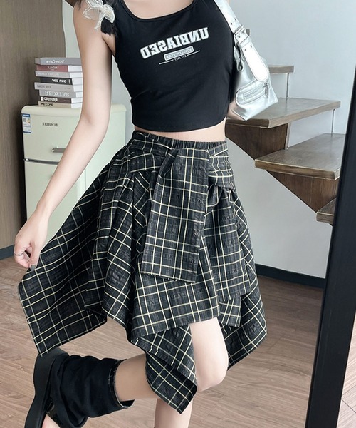 PRIVATE BEACH(プライベートビーチ)の「チェック柄ウエストリボンミニスカート スカパン(スカート・レディース・ホワイト/ブラック/ライトベージュ・S/M/L)」の9枚目の写真