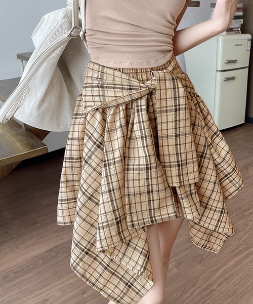 PRIVATE BEACH(プライベートビーチ)の「チェック柄ウエストリボンミニスカート スカパン(スカート・レディース・ホワイト/ブラック/ライトベージュ・S/M/L)」の14枚目の写真