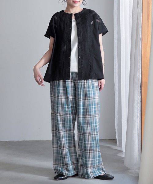 n'OrLABEL(ノアールレーベル)の「ピンタックレース半袖ブラウス(シャツ/ブラウス・レディース・ブラック/オフホワイト/ブルー・1/2)」の9枚目の写真